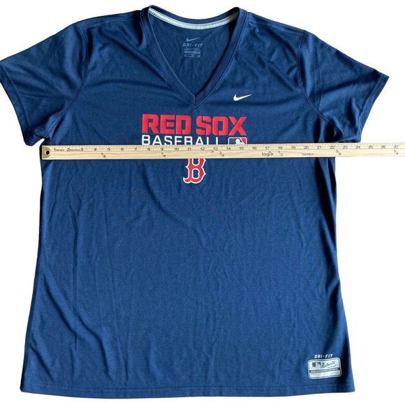 Nike Dri Fit Red Sox Baseball T-shirt Men Sz 2XL Navy Red V Neck Short Sleeve - Picture 4 of 6